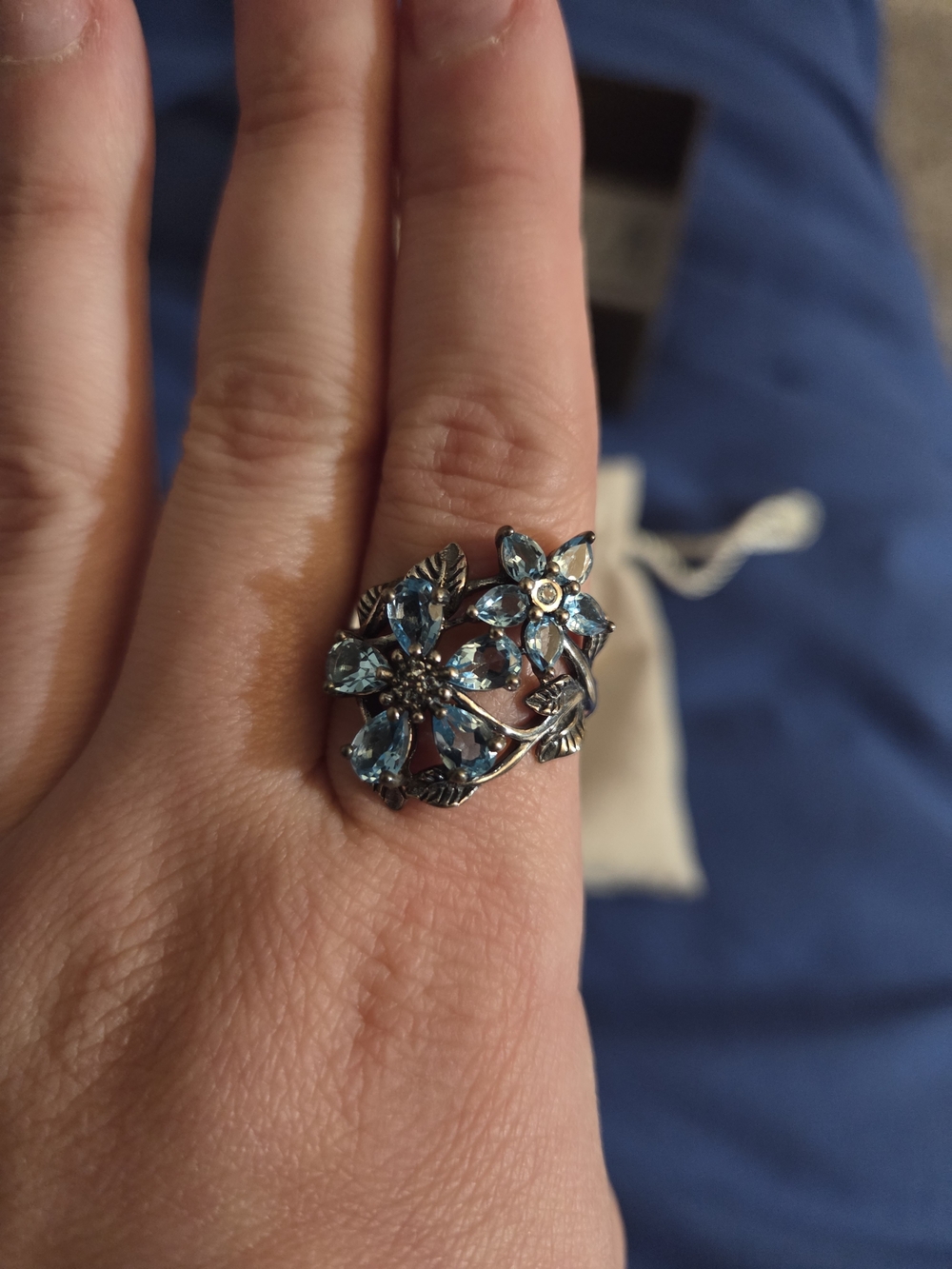 Blue Floral Crystal Ring - Or Paz Sterling Silver - Picture 2 of 5